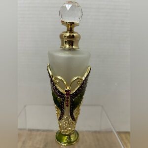 Frosted Glass Enameled With Crystals Butterfly Perfume Bottle. Brand New Never